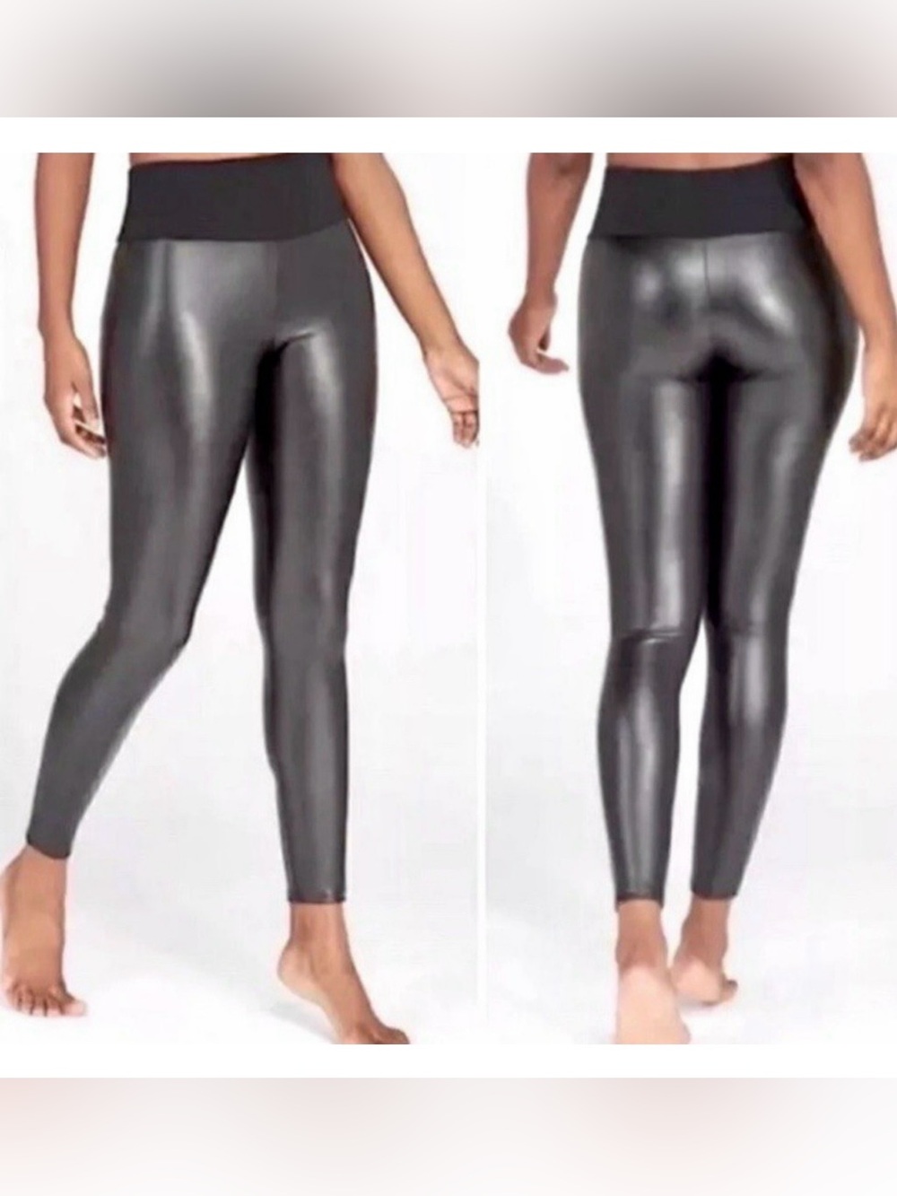 Assets By Spanx Faux Leather Leggings Womens 1X Black Pull On High Rise Edgy